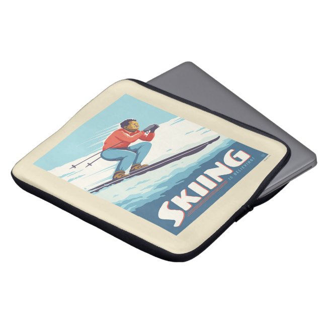 Skiing Is Believing Retro Print Laptop Sleeve (Front Top)