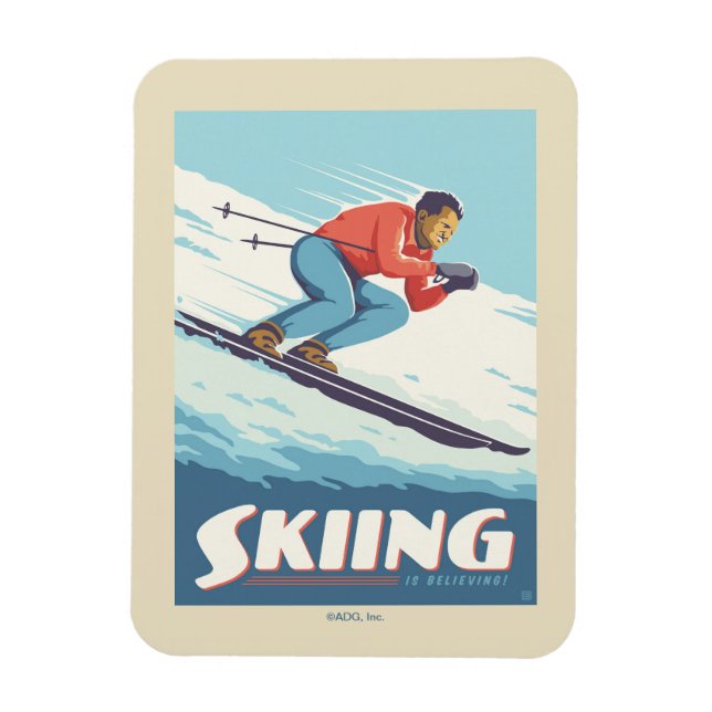 Skiing Is Believing Retro Print Magnet (Vertical)