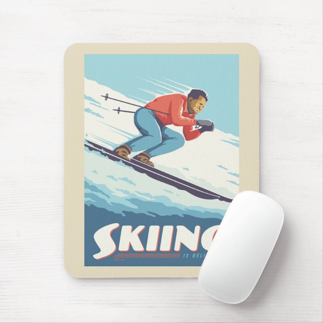 Skiing Is Believing Retro Print Mouse Pad (With Mouse)