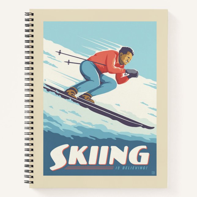 Skiing Is Believing Retro Print Notebook (Front)