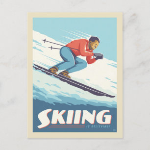 Skiing Is Believing Retro Print Postcard