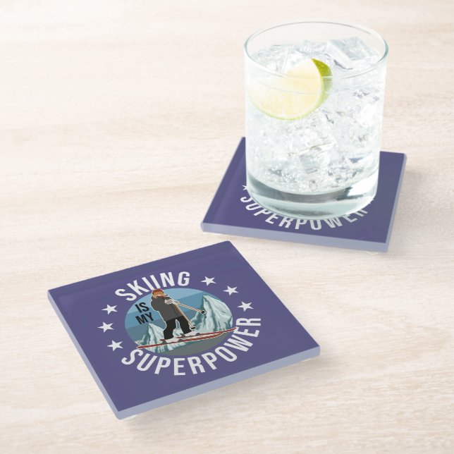 Skiing Is My Superpower Glass Coaster (Angled)