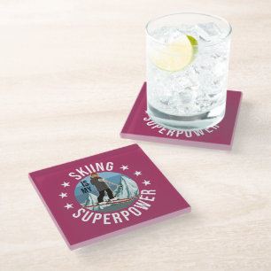 Skiing Is My Superpower Glass Coaster