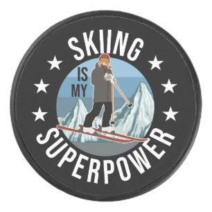 Skiing Is My Superpower Hockey Puck