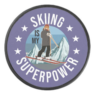 Skiing Is My Superpower Hockey Puck