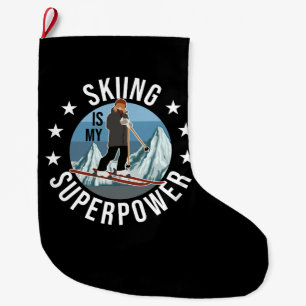 Skiing Is My Superpower Large Christmas Stocking