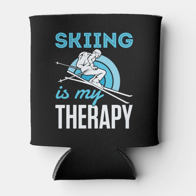Skiing Is My Therapy Funny Skier Ski Can Cooler (Front)