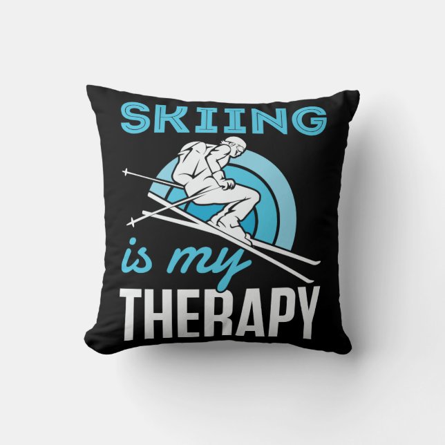 Skiing Is My Therapy Funny Skier Ski Cushion (Front)