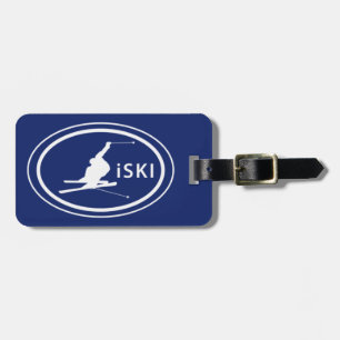 Skiing iSKI Silhouette Skier Oval Mountain Tag