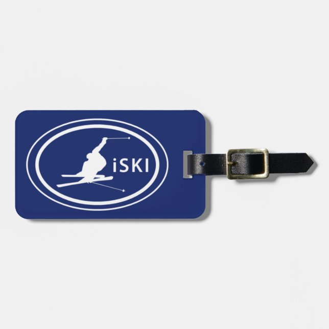 Skiing iSKI Silhouette Skier Oval Mountain Tag (Front Horizontal)