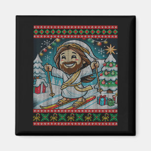 Skiing Jesus Happy Birthday Christian Faith Ugly C Magnet