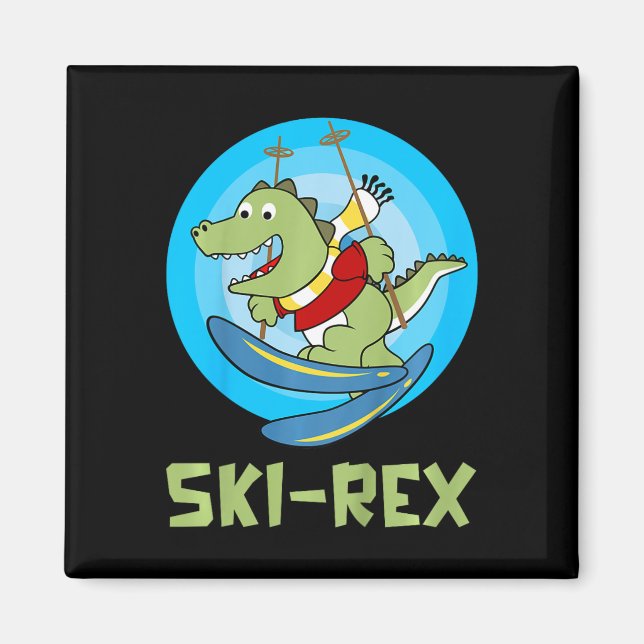 Skiing Kids Ski-rex Funny Dino Toddler Funny  Magnet (Front)