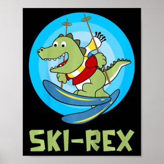 Skiing Kids Ski-rex Funny Dino Toddler Funny Poster