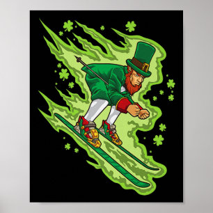 Skiing Leprechaun - Irish Winter Sports - Ski Snow Poster