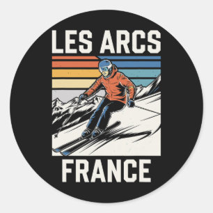 Skiing Les Arcs France  Classic Round Sticker