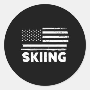 Skiing Life Usa Flag Patriotic Sports Design  Classic Round Sticker