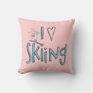 Skiing love cute bunny decorative pillow