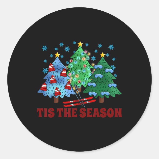 Skiing Lover Xmas Skiing Christmas Tree Christmas  Classic Round Sticker (Front)