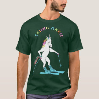 Skiing Magic Unicorn Outline  T-Shirt