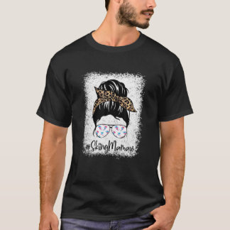 Skiing Mamaw Messy Hair Bun Leopard Women Mother's T-Shirt