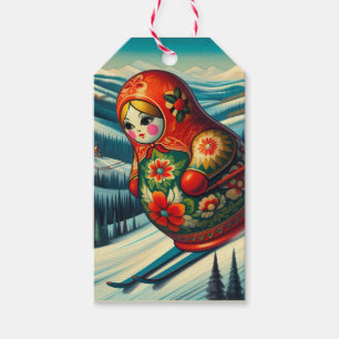 Skiing Matryoshka Doll Winter Snow Gift Tags