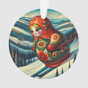 Skiing Matryoshka Doll Winter Snow Ornament