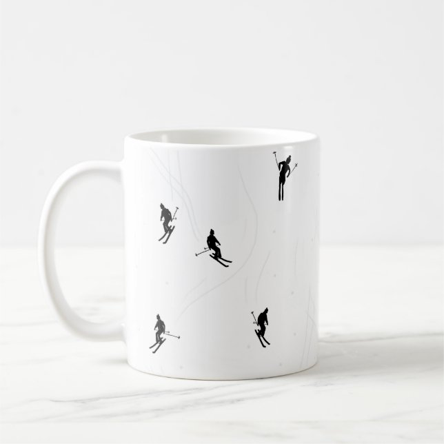 Skiing Modern Black & White Ski Skiers Theme  Coffee Mug (Left)