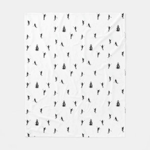 Skiing Modern Black & White Ski Skiers Theme Fleece Blanket