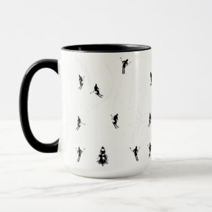 Skiing Modern Black & White Ski Skiers Theme  Mug