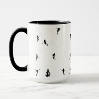 Skiing Modern Black & White Ski Skiers Theme Mug