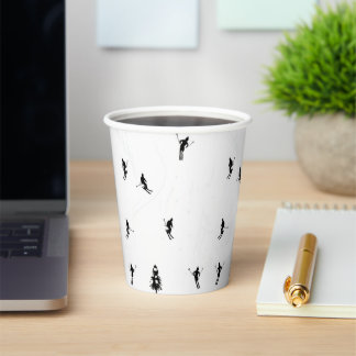 Skiing Modern Black & White Ski Skiers Theme Paper Cups