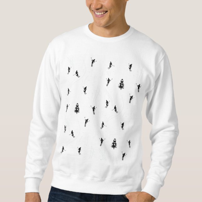 Skiing Modern Black & White Ski Skiers Theme  Sweatshirt (Front)