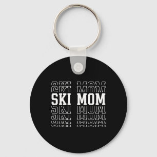 Skiing Mom Funny Layered Text Skier Ski Mothers Key Ring
