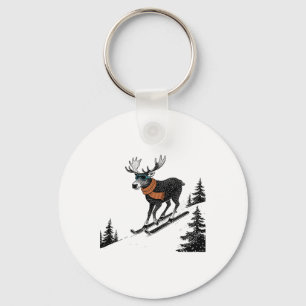 Skiing Moose – Funny Winter Mountain, Ski-slope Fu Key Ring