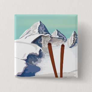 Skiing Mountains 15 Cm Square Badge