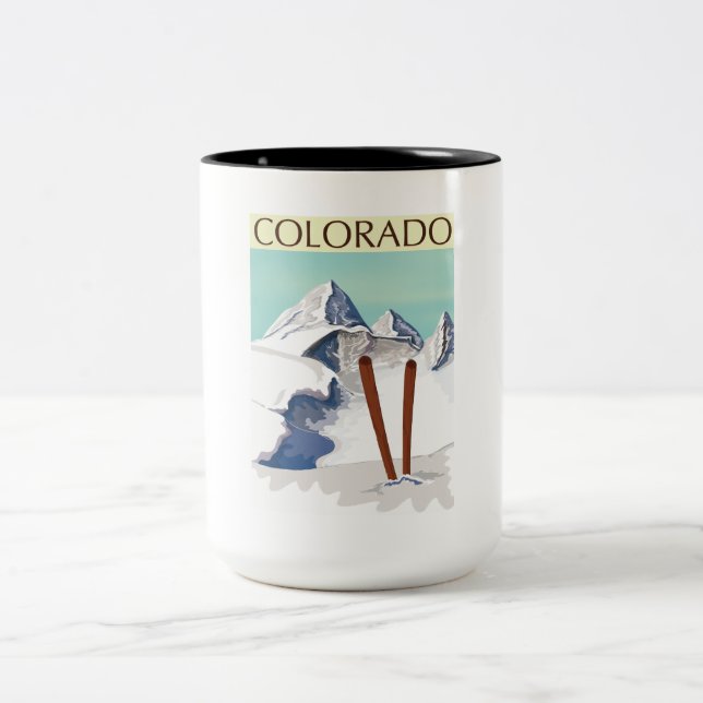 Skiing Mountains Two-Tone Coffee Mug (Center)