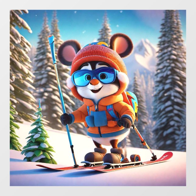 Skiing Mouse Window Cling (Sheet)