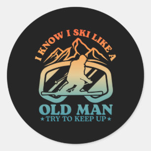 Skiing Old Man Funny Skier Mountain Extreme Winter Classic Round Sticker