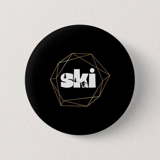 Skiing On Slopes  6 Cm Round Badge (Front)
