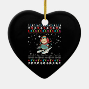 Skiing Penguin Christmas Ceramic Ornament