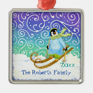 Skiing Penguin Family Christmas Ornament