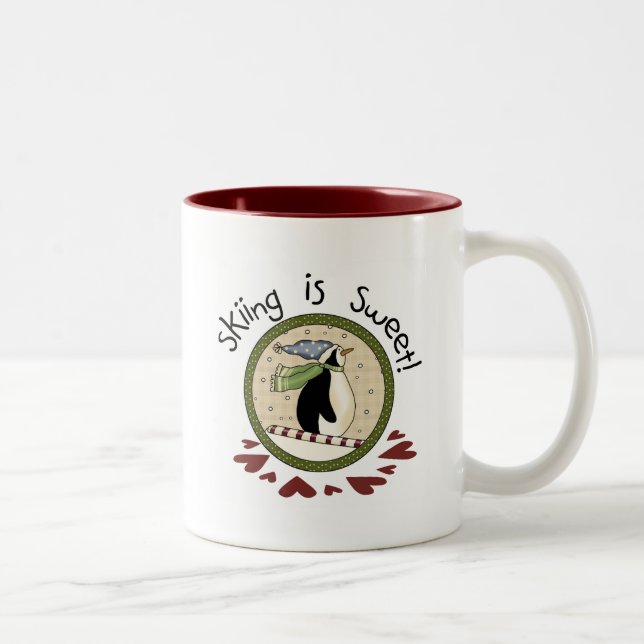 Skiing Penguin Holiday T-shirts and Gifts Two-Tone Coffee Mug (Right)