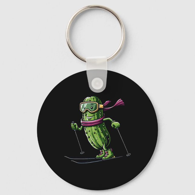 Skiing Pickle With Goggles Funny Winter Alpine  Key Ring (Front)