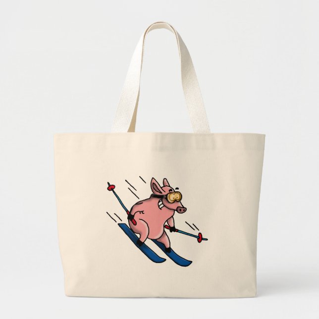 skiing pig large tote bag (Front)