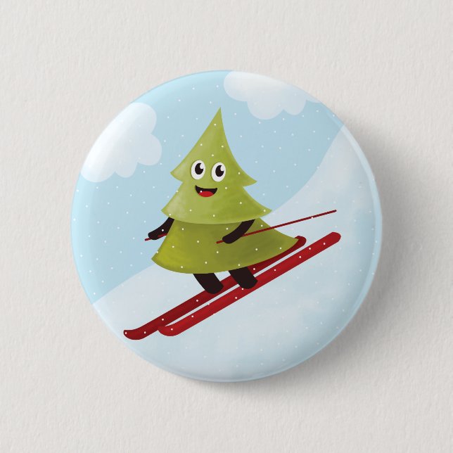 Skiing Pine Tree Cute Snow Sports Winter 6 Cm Round Badge (Front)