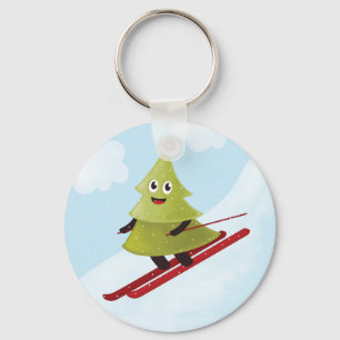 Skiing Pine Tree Cute Snow Sports Winter Key Ring