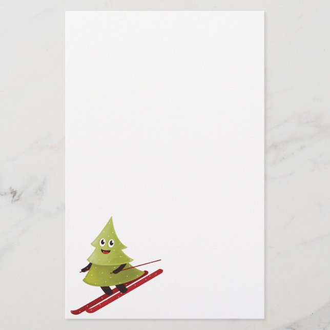 Skiing Pine Tree Cute Snow Sports Winter Stationery (Front)