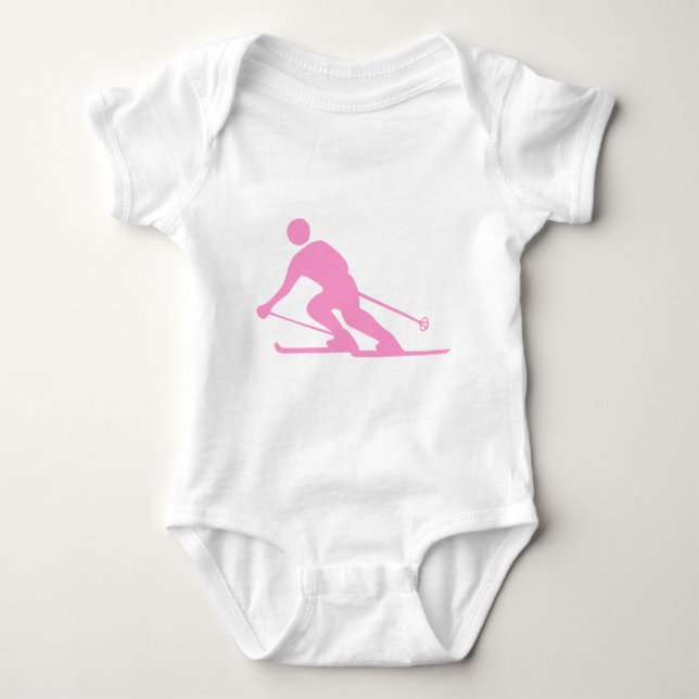 Skiing - Pink Baby Bodysuit (Front)