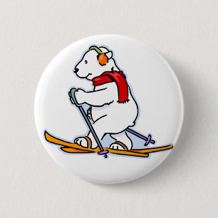 Skiing Polar Bear 6 Cm Round Badge