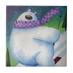 Skiing Polar Bear Ceramic Tile
